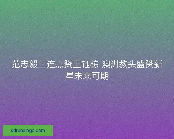 范志毅三连点赞王钰栋 澳洲教头盛赞新星未来可期